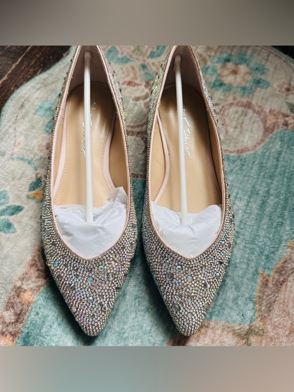 Crystal Embellished Nude Ballet Flat 8.5 - Picture 3 of 8